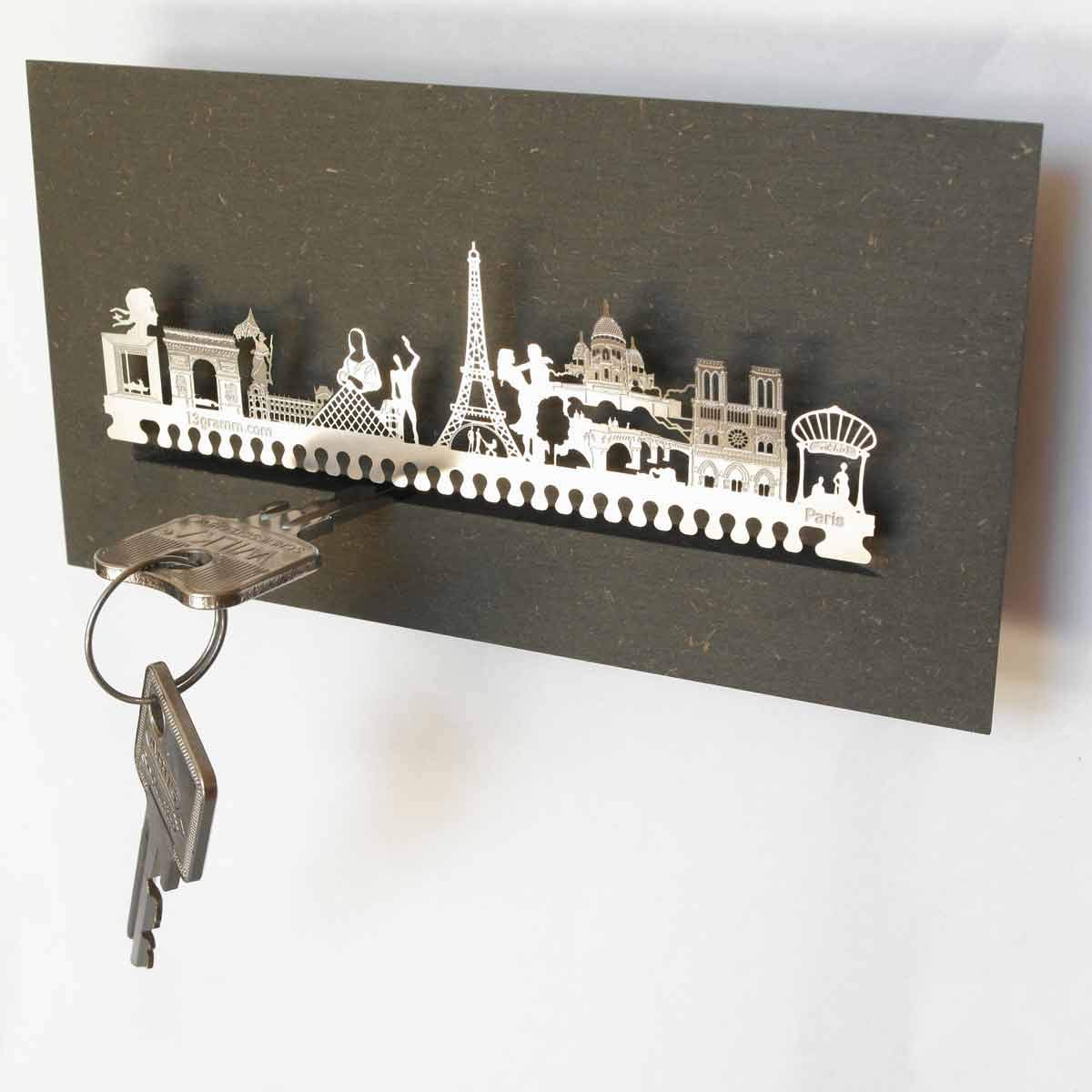 13gramm Elegant Paris Skyline Key Rack - Stylish Home Decor and Gift for Paris Fans, Silhouette Design with Iconic Landmarks - Practical Key Storage Solution