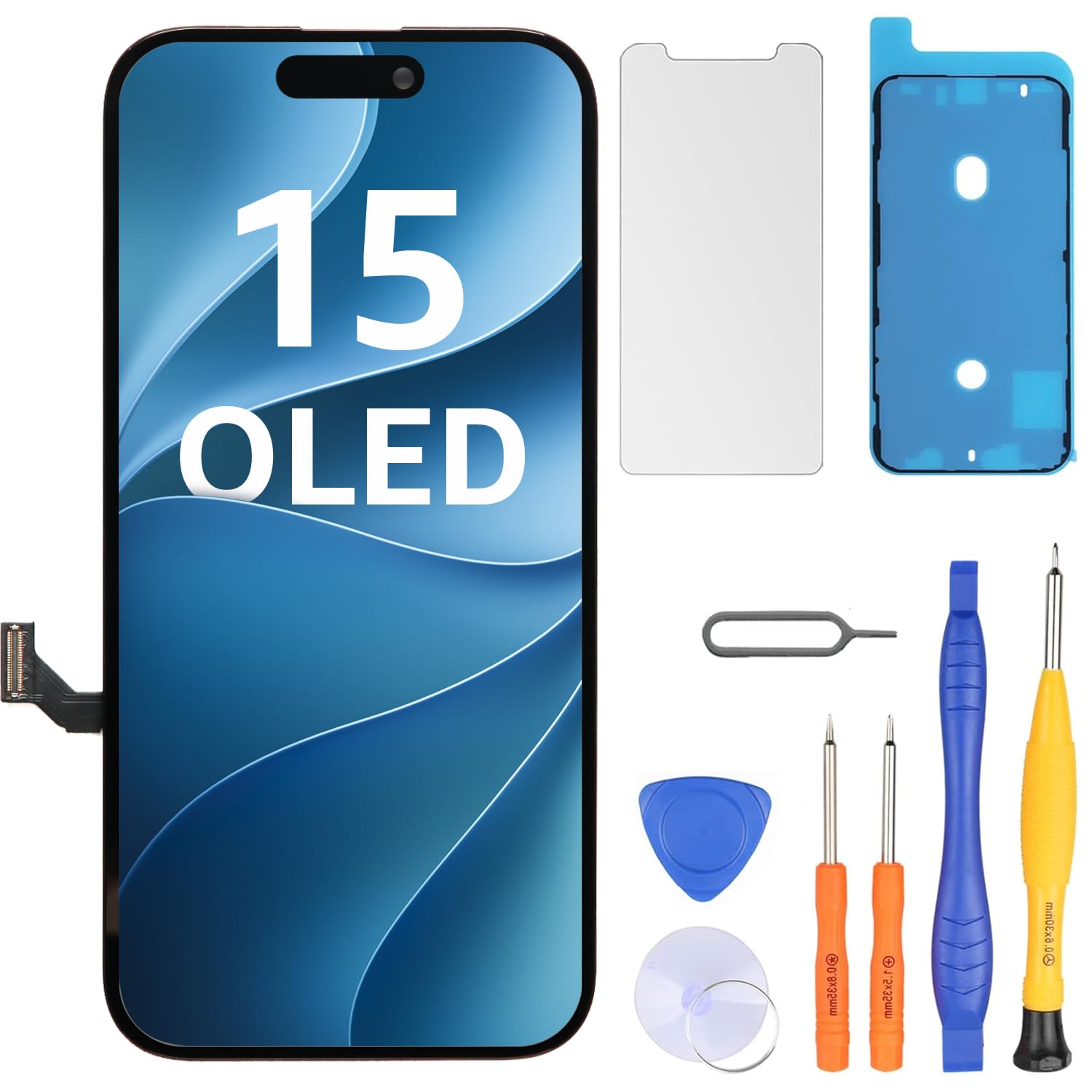 LL TRADER Schermo per iPhone 15 OLED 6,1'' e Kit di Riparazione | Display FHD con 3D Touch e Digitalizzatore, Dotato di Nastro Adesivo Impermeabile e Pellicola Protettiva