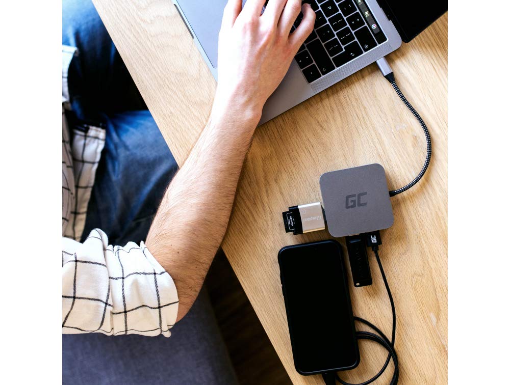 Green Cell® USB-C HUB Adattatore 6 in 1 (3X USB 3.0, HDMI 4K, Ethernet, USB-C) con Power Delivery 87W per MacBook PRO 13/15, dell XPS 13/15 e Compatibile con Dex Samsung S10 / S10+ / S10e / S9+ / S9