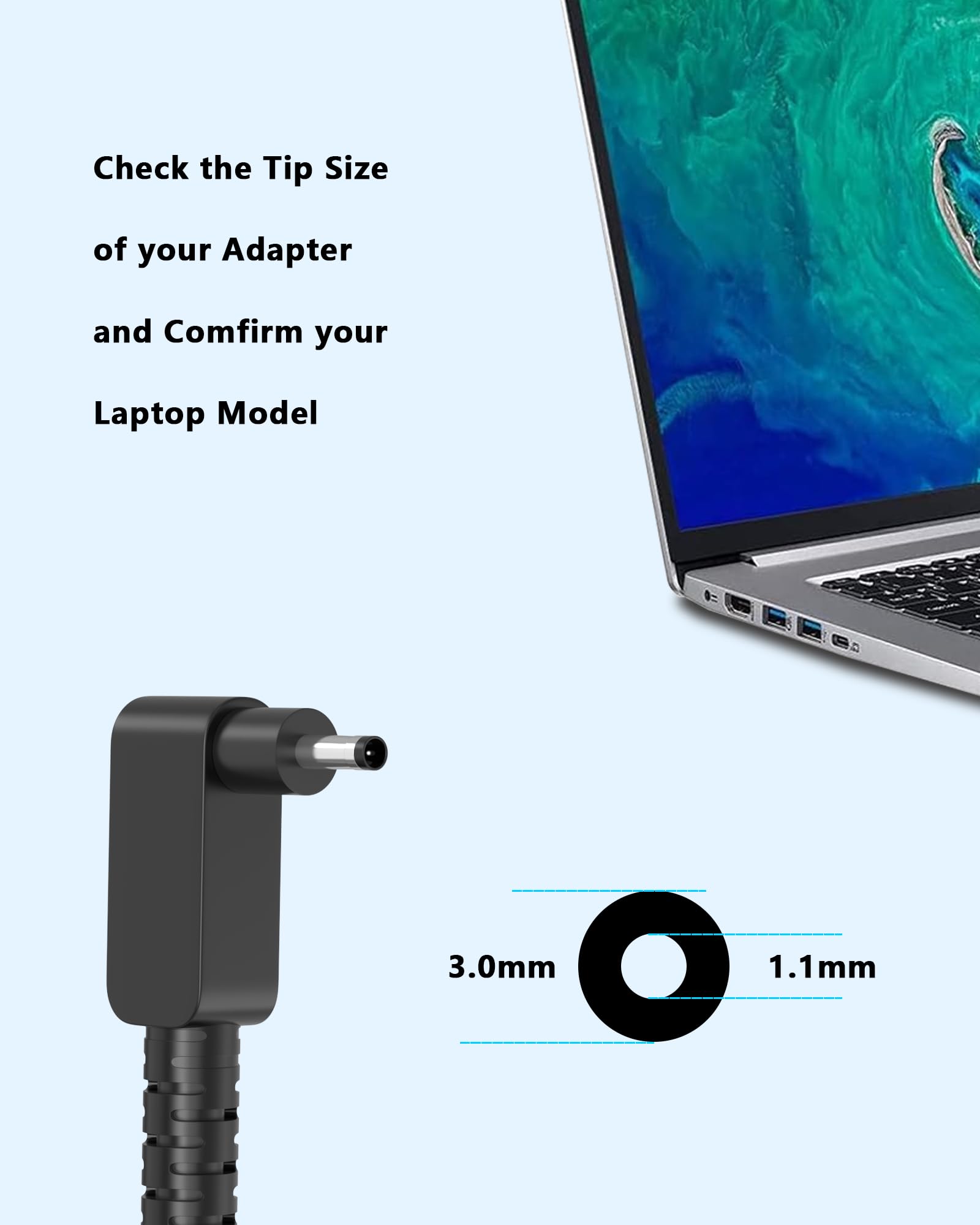 Nivjuky 65W Laptop Charger Compatible with Acer Aspire 1 3 5 Series A315 A515 A314 A317 A115/ Spin 1 3 5/ Swift 1 3/ A515-54 A515-55 A515-56 N20C5 N15Q8 N15Q9 N15Q10 N16P1 AC Adapter Power Supply Cord