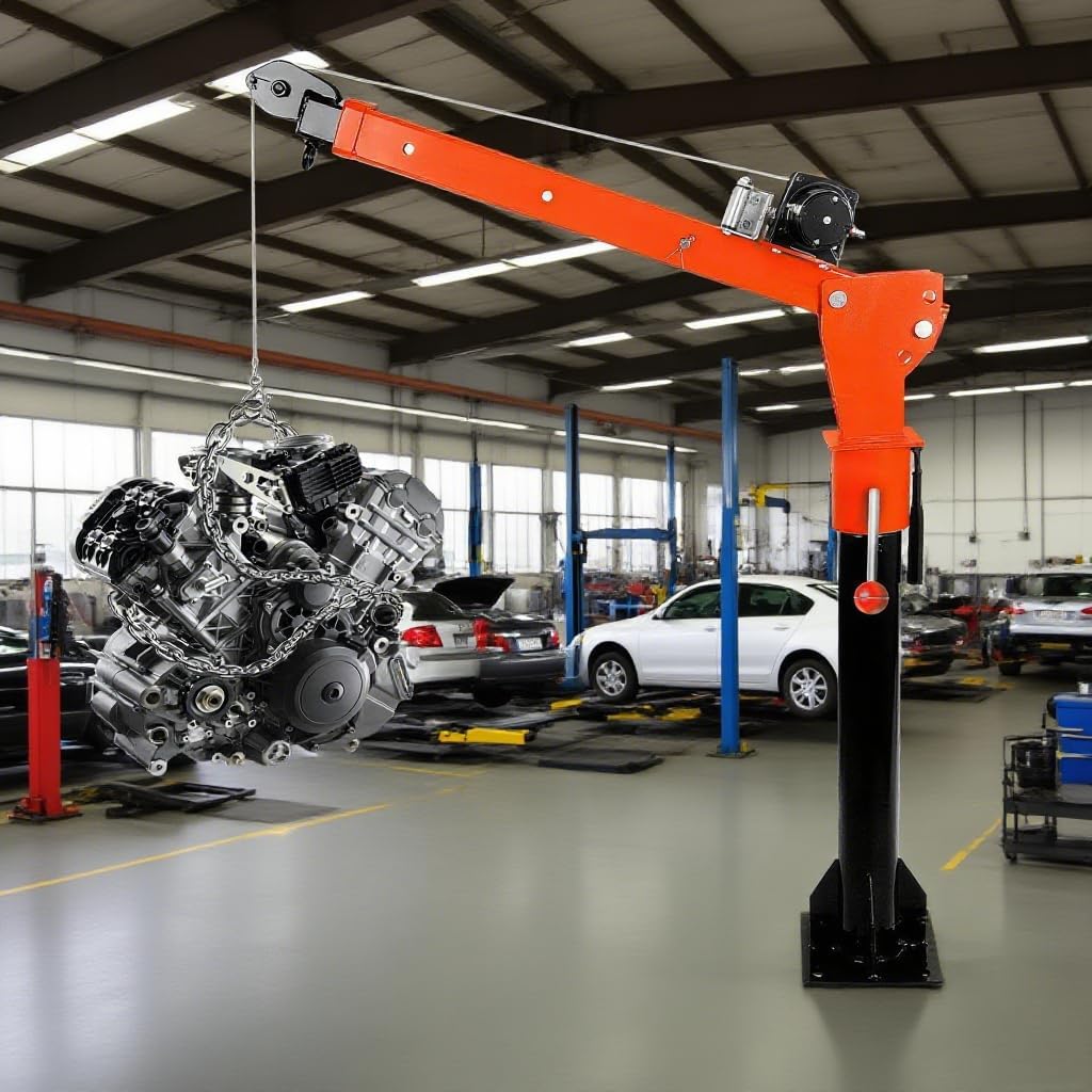 360° Swivel Davit Crane with 1100lbs Capacity, Folding Truck Bed Winch & 12V 2000Lbs Electric Hoist, Heavy-Duty Truck Lift for Industrial Use