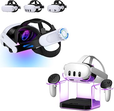 AXYBCOOL Head Strap for Quest 3S/Quest 3/Quest 2 ; Charging Dock for Oculus Meta Quest 3/Quest 2