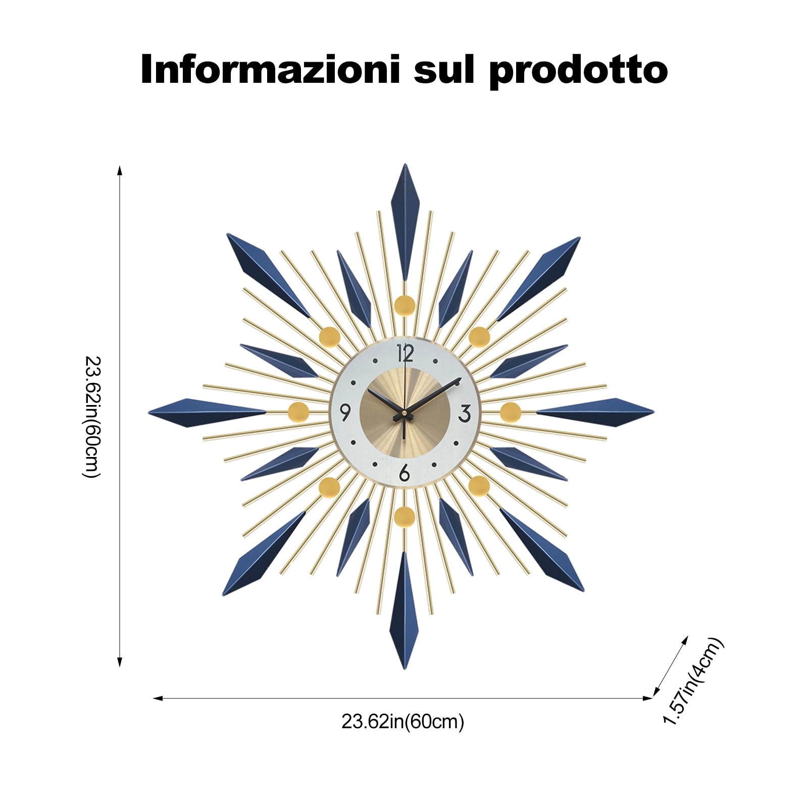 Ergocar Orologio da parete, orologio da parete decorativo grande elegante e semplice da cucina, orologio da parete moderno silenzioso in metallo senza ticchettio, adatto per soggiorno, ufficio