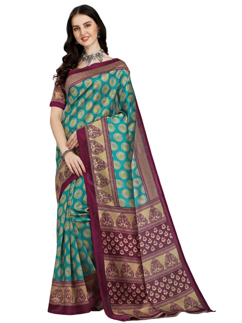 Fashion Basket Women's Lichi Silk Sky Blue Saree With Un-Stitched Blouse Piece (Sari2928_Sky Blue)