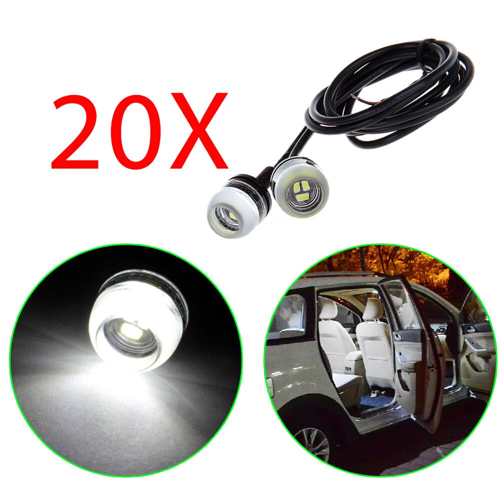 ECCPP 18mm Round Eagle Eye LED Car Fog DRL Daytime Running Light For Acura ILX 2015 For A3 2015 For A3 2015 For A4 2015 For A4 allroad 2015(Clear Light Total 20)