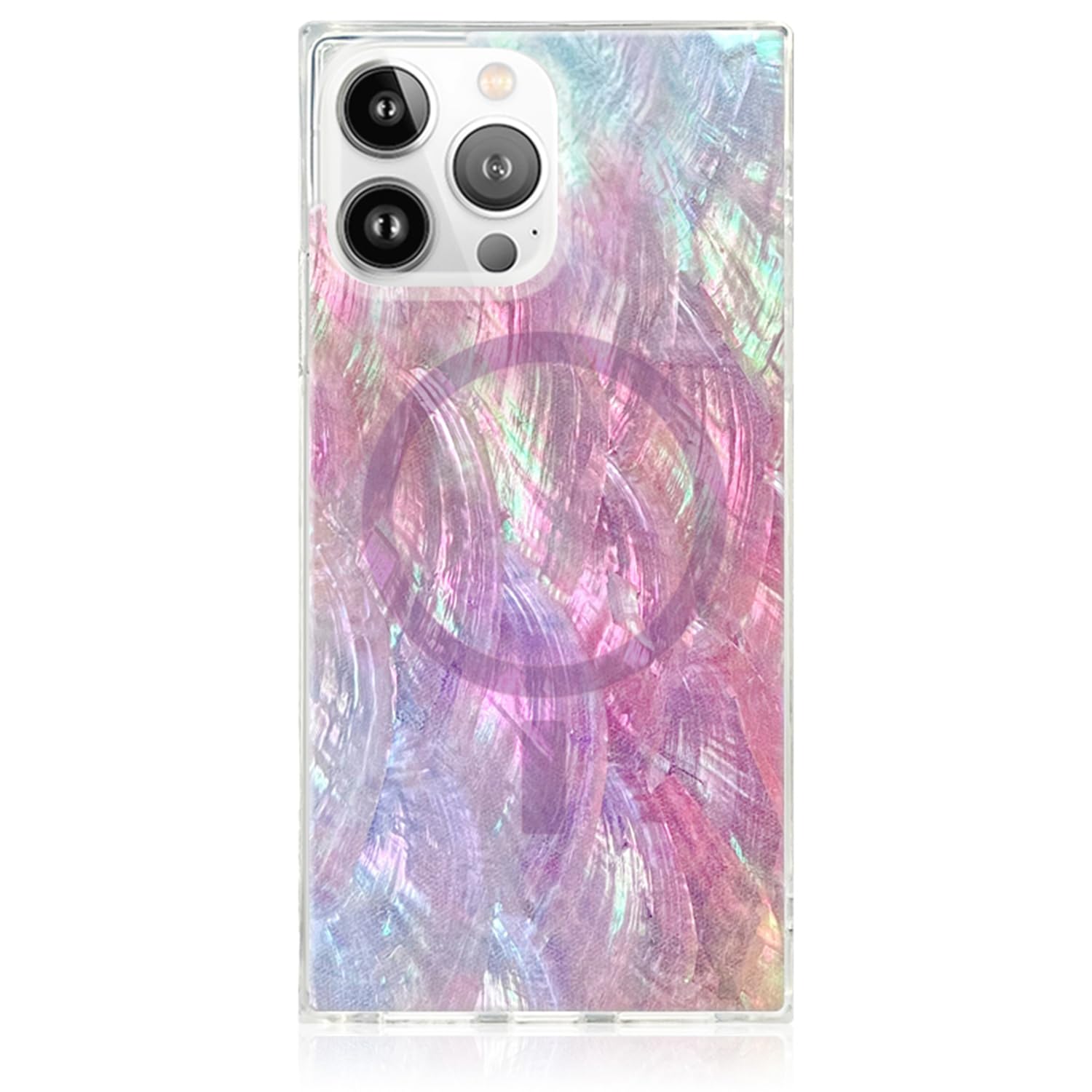 Flaunt Official Square Protective Case - Compatible with iPhone 13 Pro Max - Compatible with MagSafe & Wireless Charging - Drop-Tested & Shockproof - (Pink Mother of Pearl)