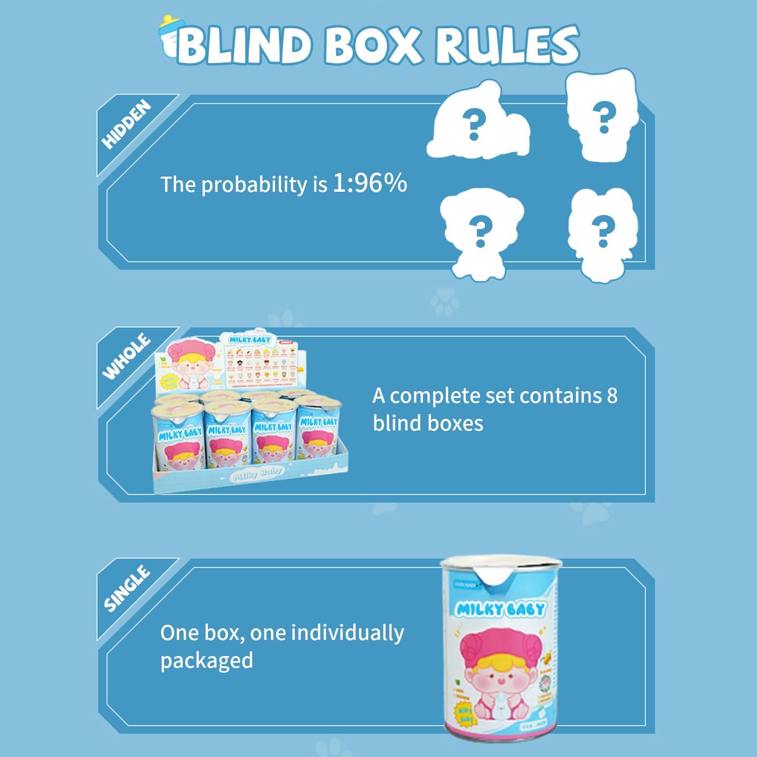 3 Pcs Milky Baby Series Blind Box Figures, Random Design Action Figures Collectible Toys for Birthday Gift, Home Decorations, Single Box