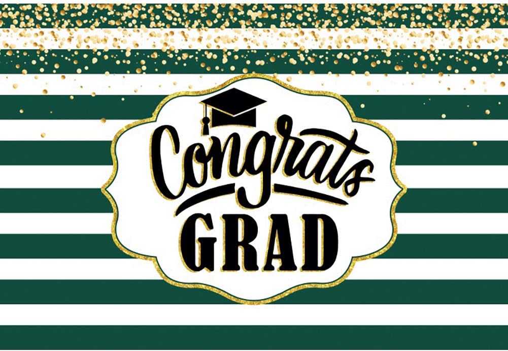 Yeele 10x8ft Congrats Grad Backdrop Golden Spots Green White Stripes Decorations Banner Graduation Party Backdrop Class of 2021 Party Supplies Banner Vinyl Photo Photography Background Props
