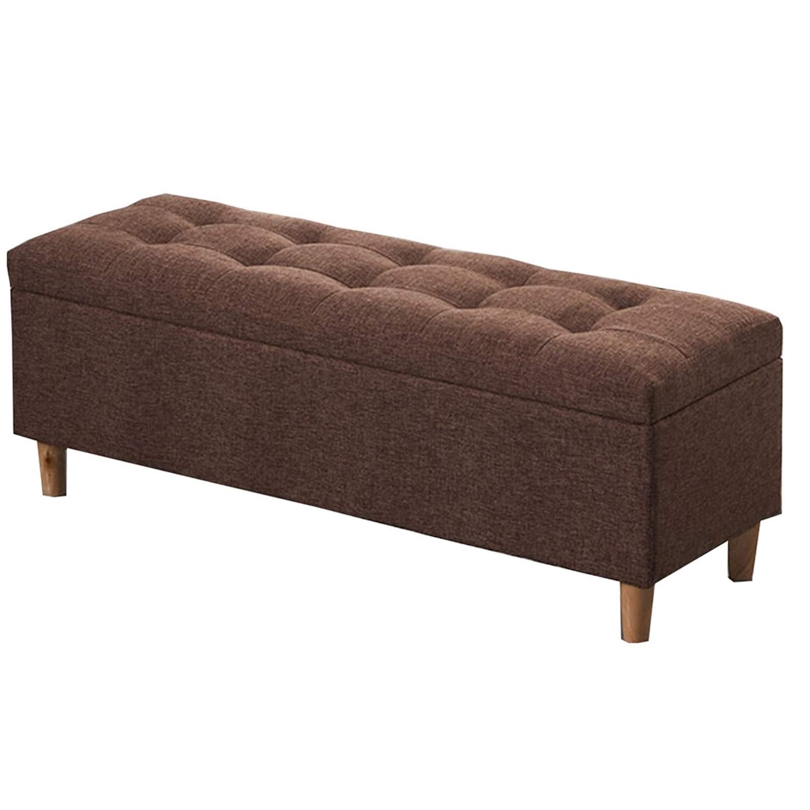 Pieds en bois massif et tissu lin pour ce pouf coffre