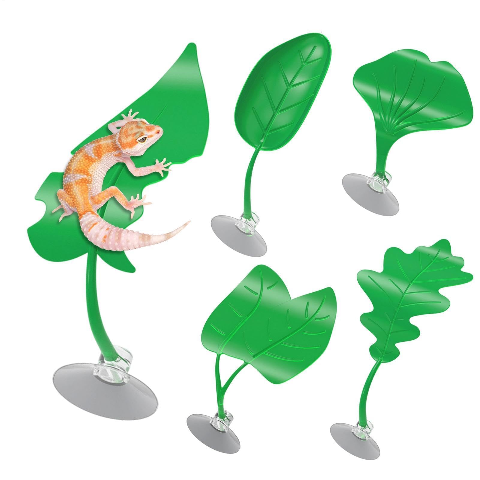Lot de 5 décorations de terrarium artificielles en forme de feuilles pour rongeurs, lézards, petits animaux, utilisation en intérieur/extérieur