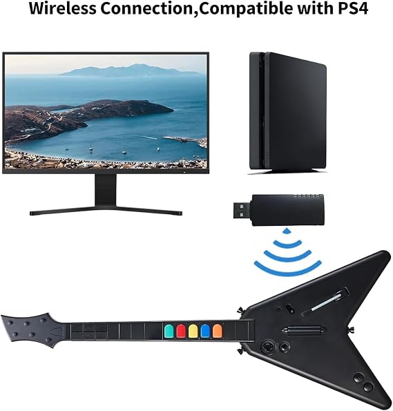 NBCP Wireless Controller for PC & PS3, Guitar for P4 Guitar Hero - Straps & Dongle Included