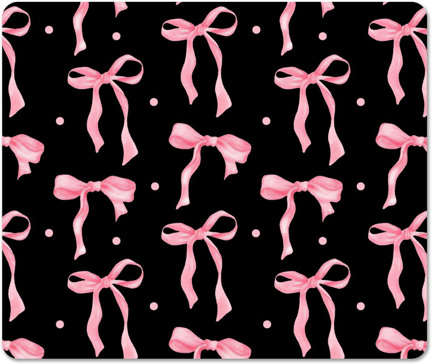 Square Pink Bow Mouse Pad Small, Cute Black Computer Pad, Non-Slip Rubber Aesthetic Mousepad Washable Cloth, Kawaii Minimal Mouse Pads for Laptop Decor Gifts, Coworker Gift for Women Girls Kids