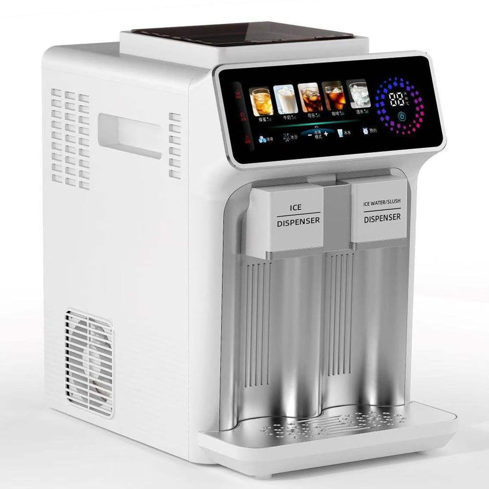 Ice Cube Maker Machine, 3-in-1 Water Dispenser with Ice Maker, Countertop Nugget Ice Machine with Bullet & Crushed Ice, 33 Lbs/24H, Automatic Ice Dispenser, 1.5L Water Tank, Touch Screen White