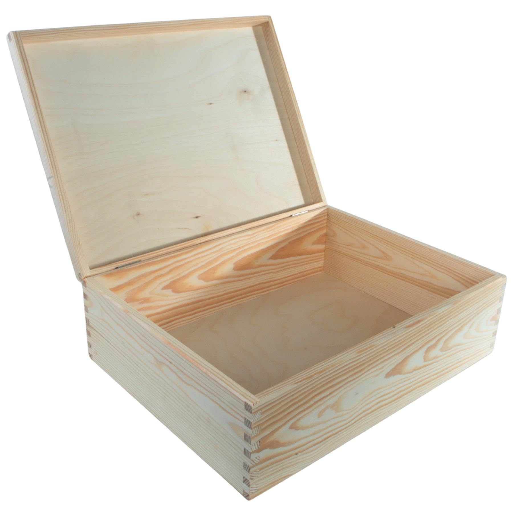 WooDeeDoo Large Rectangular Wooden Box with Lid | 40 x 30 x 13.5 cm | A4 Documents Valuables Keepsake Storage | Unpainted & Untreated Plain Decorative Pinewood for Craft Decoupage, Natural