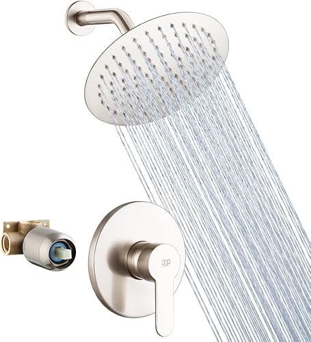 Miniatura 14 de POP SANITARYWARE Juego de grifo de ducha cromado para baño, sistema de ducha de lluvia montado en la pared de 8 pulgadas, juego de cabezal de ducha