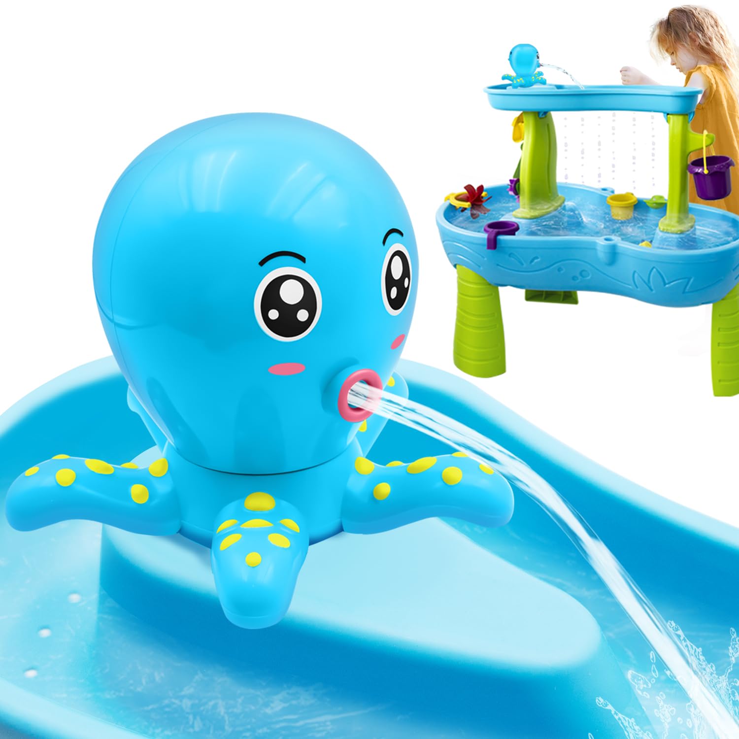 Octopus Water Table Pump, Battery Powered Water Pump for Water Table 3 Hours Non-Stop Fun Summer Outdoor Sand/Water Table Toys Outside Water Play Table Accessories for Toddlers Kids (Blue)