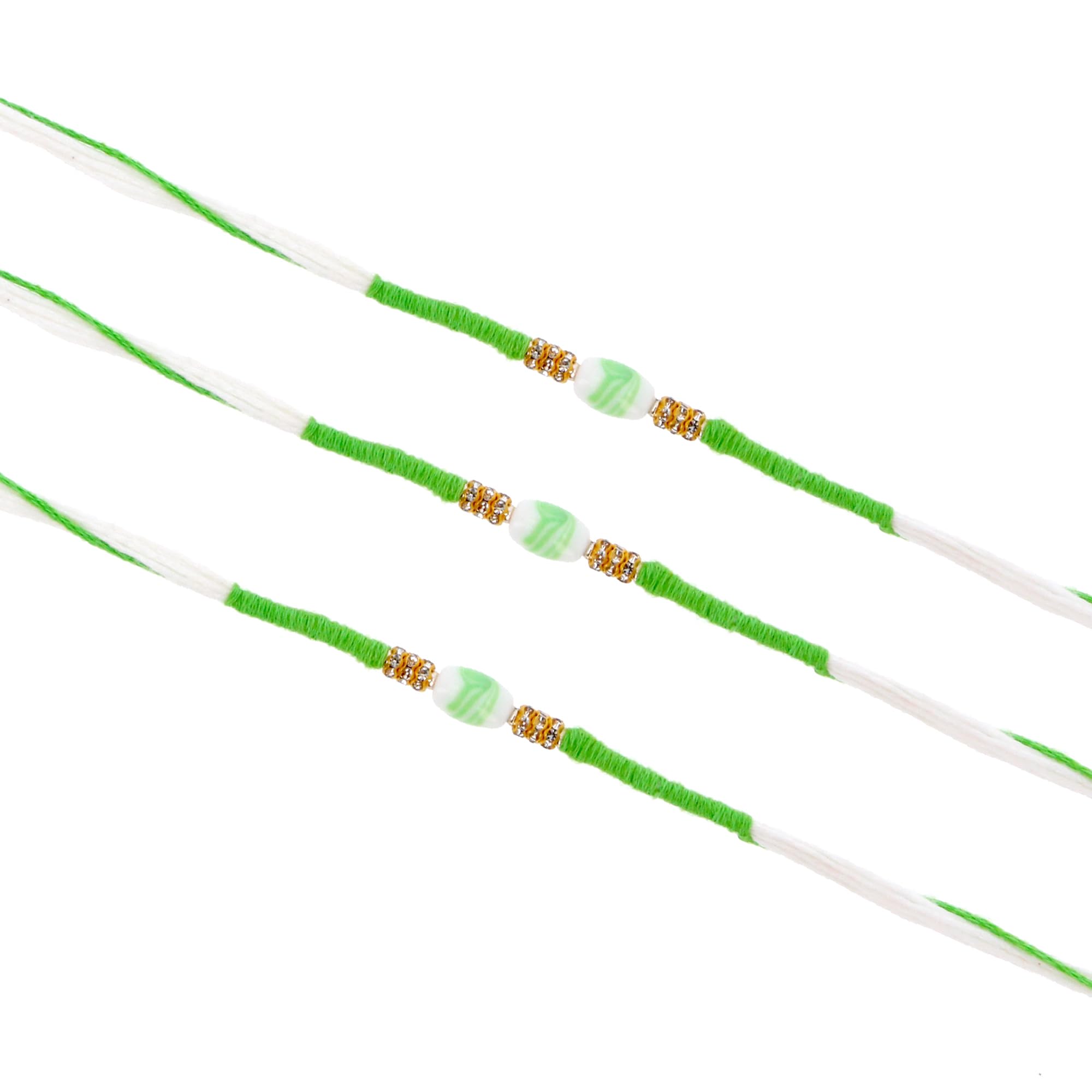 Indiabazaar Rakhi for Brothers Set of 3 Raksha Bandhan Threads Multicolour Rakhi Bracelets for Bhaiya Brother Bro on Rakhi Hindu Indian Festival Rakhadi Rakhari Threads (Green/White)