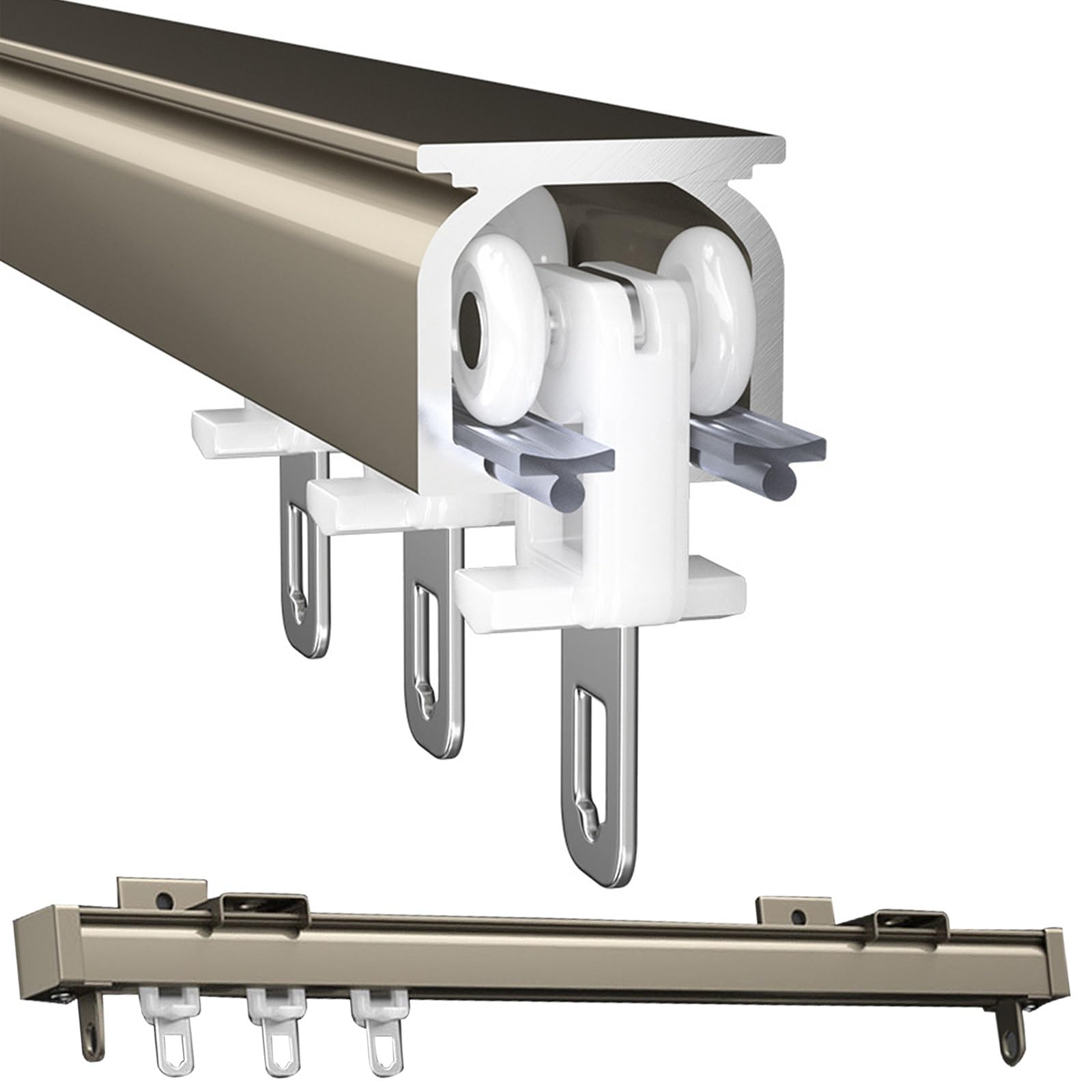 V3VOGUE Aluminum Curtain Track 50cm To 600cm Ceiling Or Wall Mount Curtain Rail Syatem, With Nanos Silent Track And Pulleys, For Slide Smoothly Of Curtains, Room Divider For Bedroom
