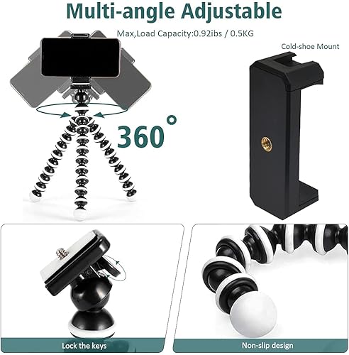 Miniatura 2 de Mcoplus LED-01 Trípode flexible portátil ajustable para teléfono celular con control remotoclip para smartphoneadaptador Gopro para Smartphone GoPro