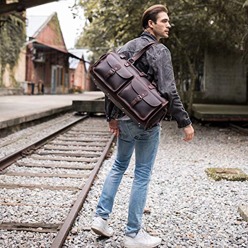 Polare 22'' Indiana Jones Looking Natural Full Grain Leather Weekender Carry On Duffle Duffel Bag For Men