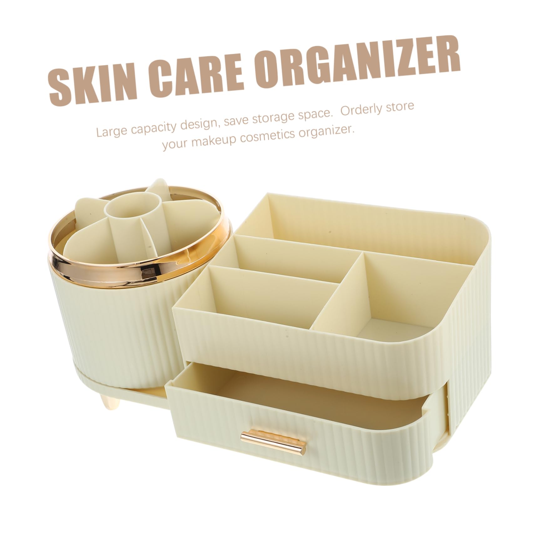 Amosfun Drehbarer Make Up Pinselhalter mit Organizer, Groß, Pet, Beige