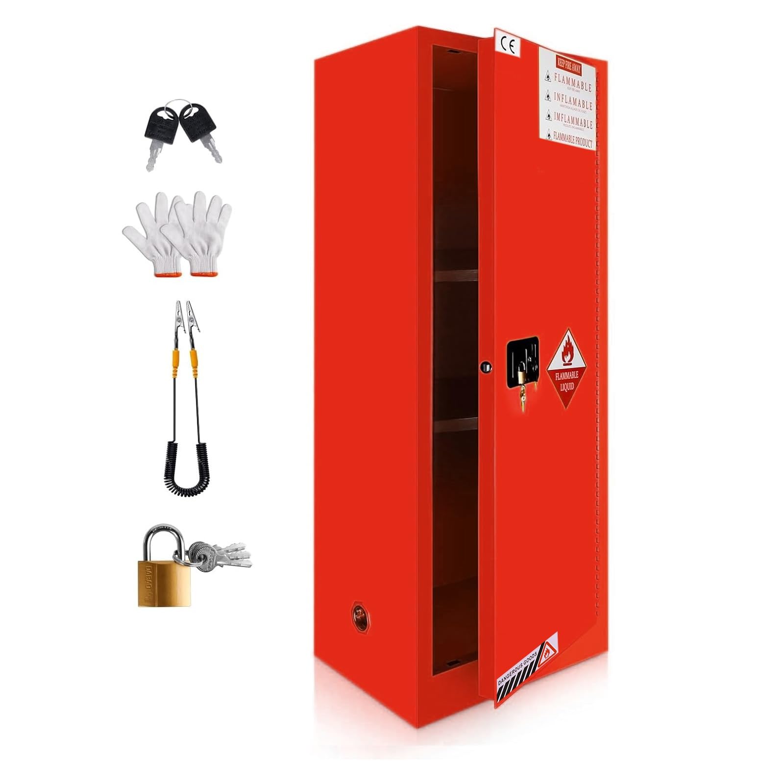 Gabinete de almacenamiento de líquidos inflamables de 22 galones, estante ajustable ignífugo, 65 x 23 x 18 pulgadas, para uso industrial comercial