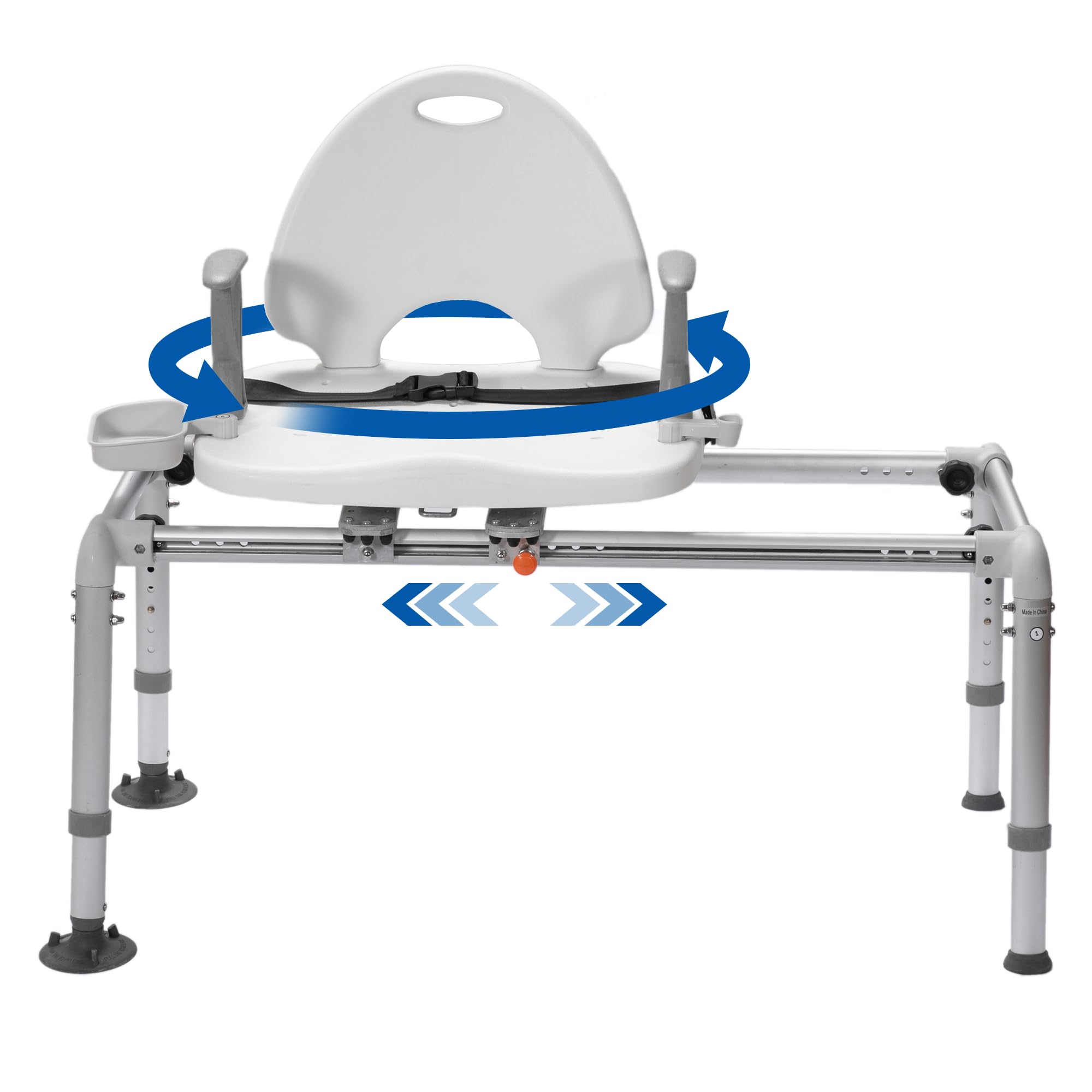 Heavy Duty Sliding Transfer Bench with Swivel Seat, Rotating Sliding Shower Chair and Bath Safety Seat with Non-Slip Suction Cup