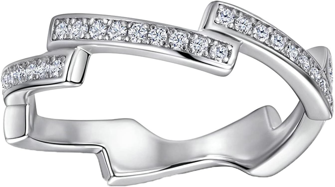 Promise Rings Sterling Silver Womens Promise Rings Wave Shape with Cubic Zirconia Women Ring Fashion Size 5-10