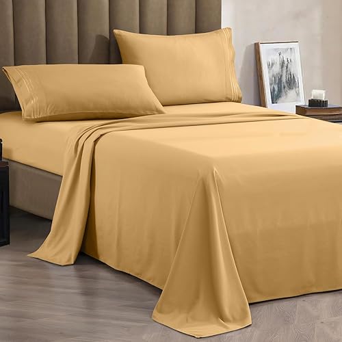 Miniatura 6 de Juego de sábanas de 4 piezas de calidad hotelera 1800 de primera calidad, resistentes a las arrugas, con bolsillos profundos, tamaño California