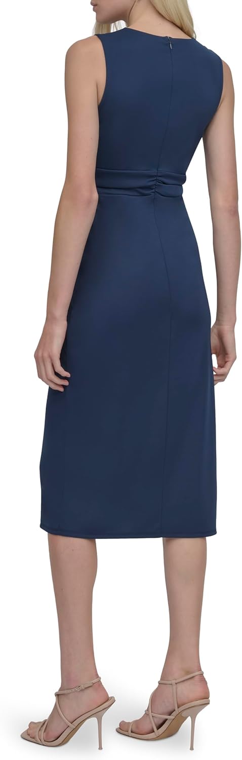 DKNY Women's Sleeveless Surplice Neck Side Ruching Midi Dress - Image 4