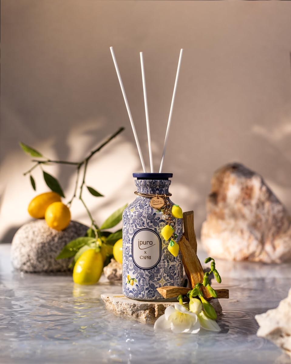 ipuro x Capri Room Fragrance 240ml - Limited Edition Summer Fragrance with Raspberry, Freesia and Cedarwood - Air Freshener for the Apartment - Diffuser with Sticks