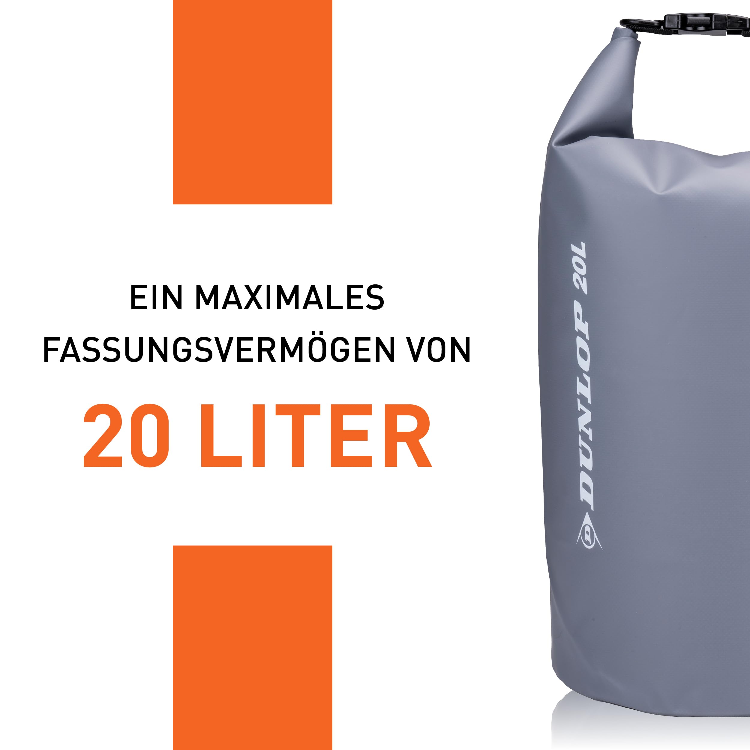 Dunlop Dry Bag – wodoszczelna torba – 20 l – plecak wodoszczelny, worek marynarski, worek podróżny, worek na wodę, szary, szary, drybag 20l