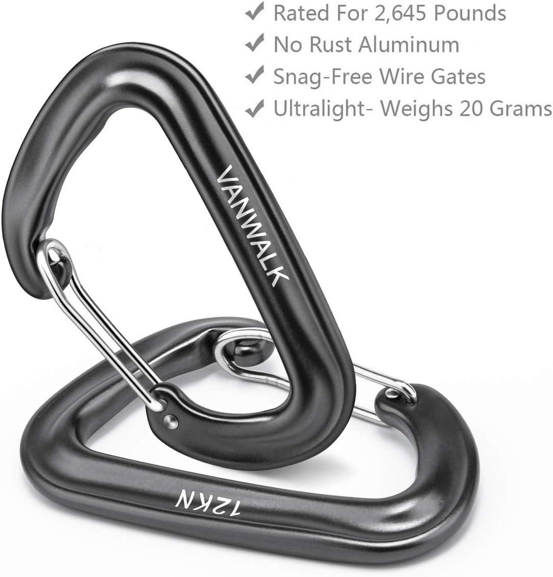 VANWALK Aluminium 12KN Wiregate Carabiners Rated 2645 LBS Each Heavy Duty Lightweight Carabiner Clips for Hammock Rocking Camping : Sports & Outdoors