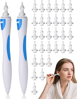 DAFNE 2Pcs Limpiador Oidos Adultos,con 32 Suaves Flexibles 360 Grados Espiral Silicón,Quitar Cera Oidos,Kit De Limpieza De Oídos,Limpia Orejas Humano Para Adultos,Herramientas De Limpieza De Oídos