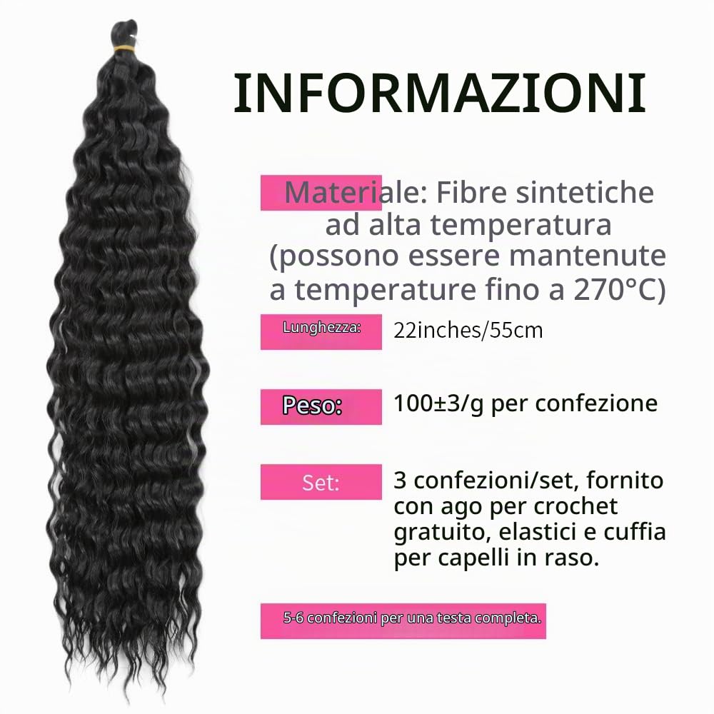 22 Pollici 3 Confezioni di Capelli all'Uncinetto Profonda Torsione Ocean Wave Ricci Trecce all'Uncinetto Bohemian Deep Wave Capelli Bundle Estensioni dei Capelli Sintetici per le Donne Ragazze