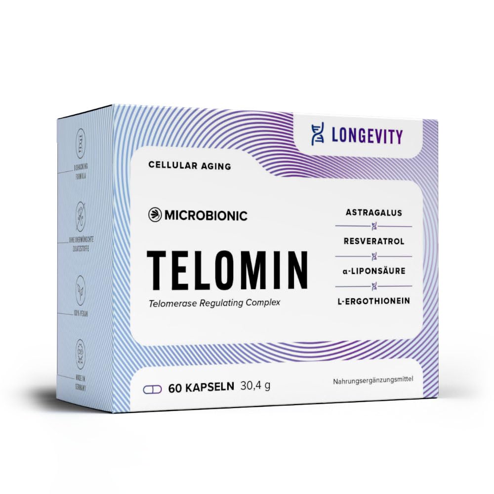 Telomin Longevity Nahrungsergänzung by MICROBIONIC | 60 Kapseln mit Astragalus-Wurzelextrakt | für Zellschutz, Regeneration, sowie Energie und Vitalität | made in Germany