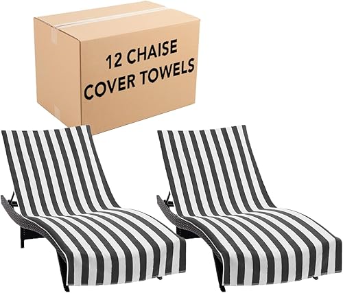 Arkwright California - Funda para tumbona, funda de 12 unidades, toalla de algodón suave a rayas con soporte de bolsillo para silla de playa,