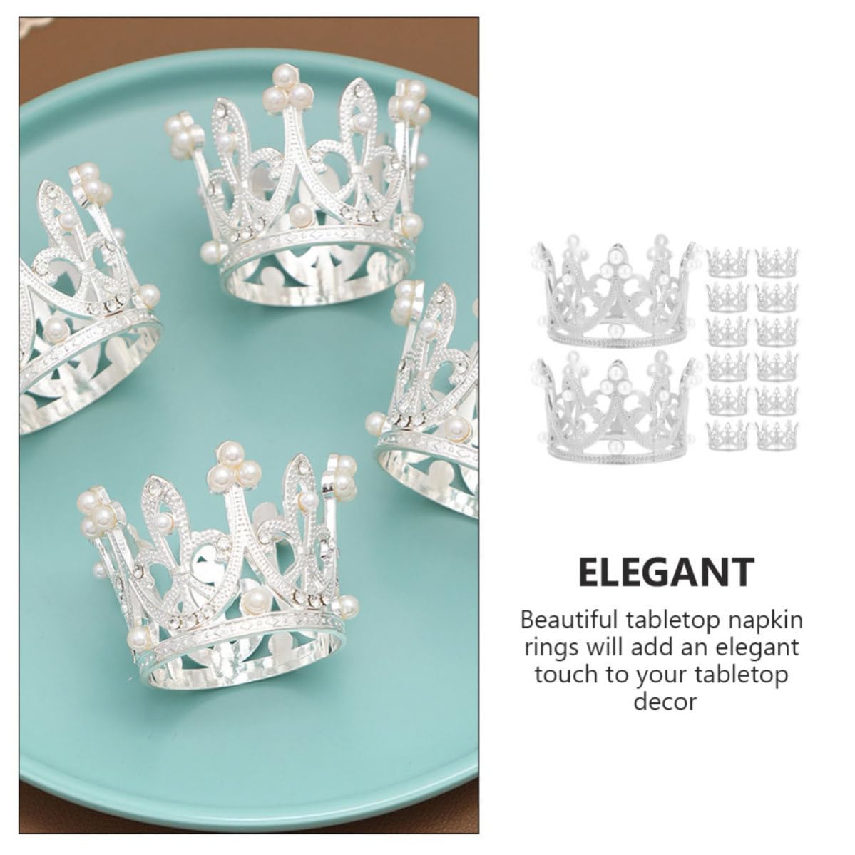 12 Pezzi Anello Portatovagliolo Corona Argento in Lega di Zinco | Decorazione Leggera per Tavola, Stile Delicato, per Festa di San Valentino e Apparecchiatura Elegante