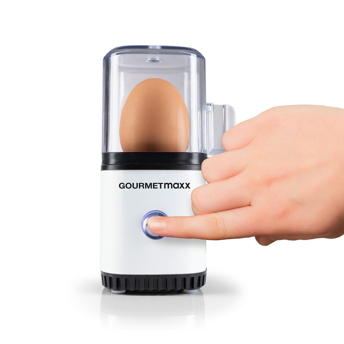 GOURMETmaxx Jajowar na 1 jajko | bojler do jajek z wykrawaczem do jajek w miarce | Egg Cooker – 3 stopnie twardości do Twojego kieliszka do jajka | designerski jajowar mały – części nadające się do