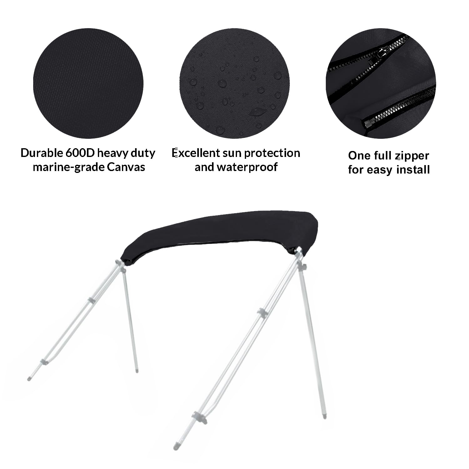 Savvycraft Bimini - Stivale portaoggetti per tubo quadrato largo da 243,8 a 261,6 cm di larghezza, colore nero, protezione UV impermeabile, copertura di ricambio per Pontoon Square Tube