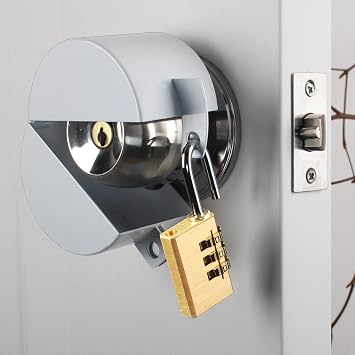 Door Knob with Lock,Without Drilling,Dementia Door Handle Lock,from Outside Prevents Turning of Door Knob and Access to Keyhole,for Apartment Evictions,Childproof White with Padlock