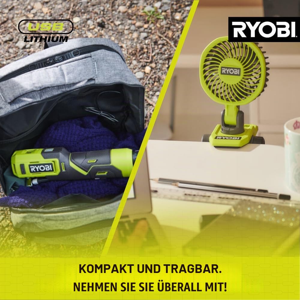 RYOBI 4 V USB-LITHIUM Akku-Lupenleuchte RML4-120G, 240 Lumen, inkl. 1 x 4 V 2,0 Ah Lithium Akku und Ladegerät