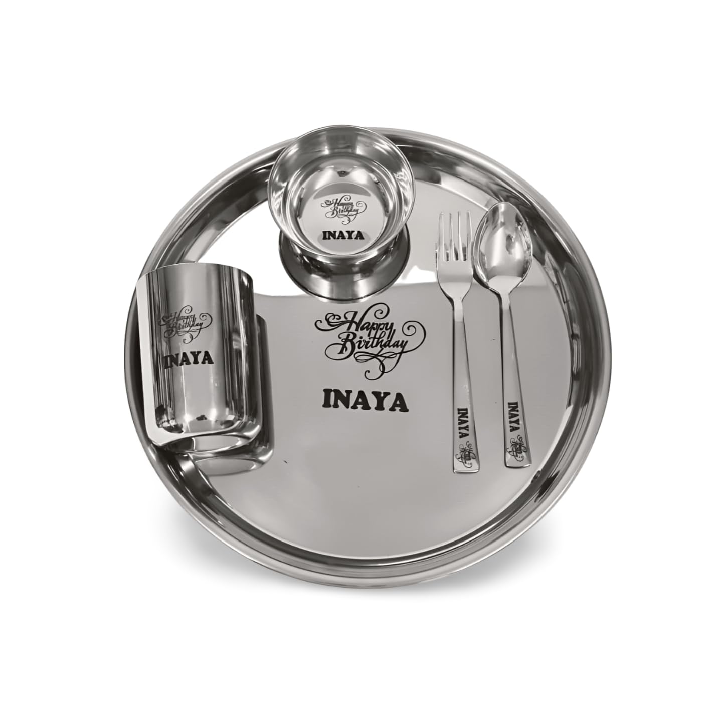 Namoh Customizations Stainless stell Customized Thali Set for Kids with Name: Personalized thali Set with Name