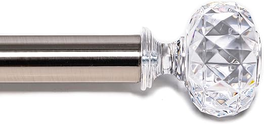 Decorative Curtain Rods 1 Inch Diameter, Fit 66 to 120 inch Window Itself is 32 to128 inch with Acrylic Finials Adjustable Rod Curtain Splicing Metal Curtain Rod for Extra Long Window, Brushed Nickel