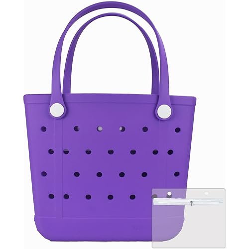 Medium Beach Bag, Waterproof Rubber Beach Bag, Washable Open Tote Bag Durable Tote Travel Bags for Outdoor Sport