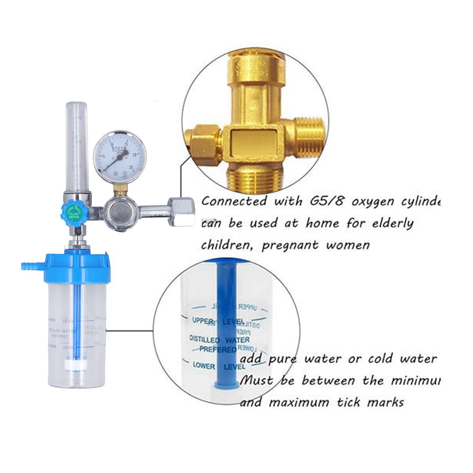 Oxygen Pressure Regulator Buoy Type Inhalator Meter Absorber Y008 with BSP 5/8 Inch Inlet Screw