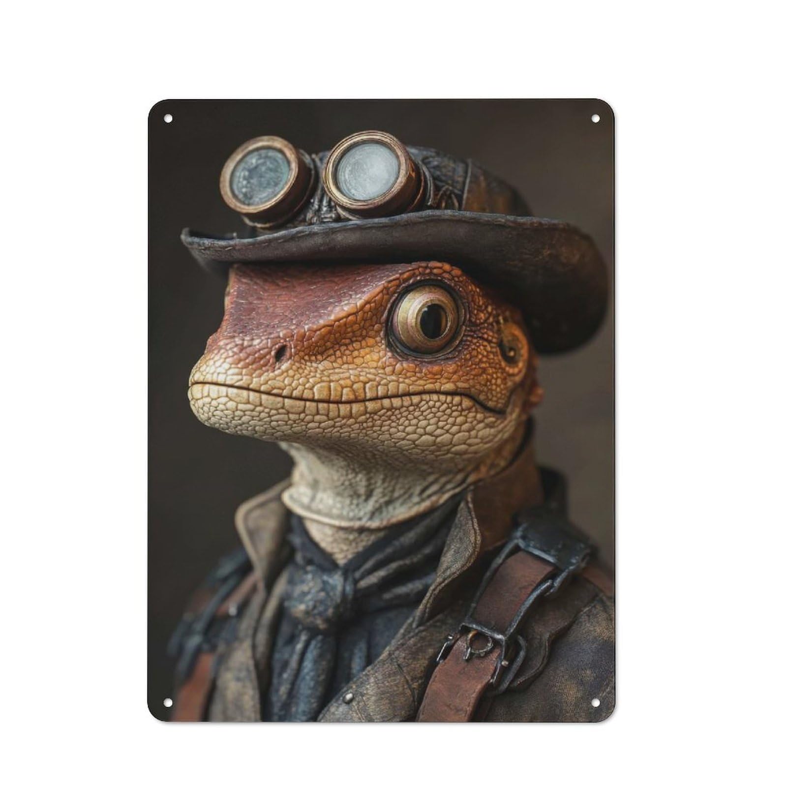 Steampunk Lizard Portrait Metal Gift Sign 40x30cm, Vintage Home Wall Decor for Home, Shop, Pub Or Studio Wall
