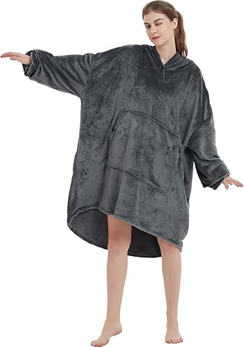 Miniatura 4 de ABENCA Manta con capucha para adultos, sudadera de gran tamaño de franela ligera, cálida y acogedora, talla única, color gris