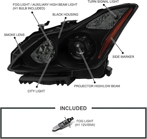 Vista 20 de SPEC-D TUNING Faros delanteros negros con faros antiniebla integrados compatibles con Infiniti G37, Q60 2DR Coupe 2008-2015, conjunto de faros