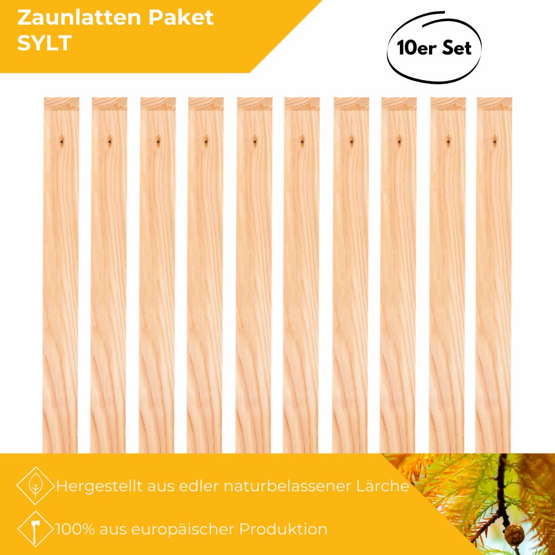 Mega Holz Zaunlatten Paket " Sylt" 10 Stück aus Lärchenholz 80 cm Höhe Zaun Brett Zaunbrett Gartenzau Holzzaun